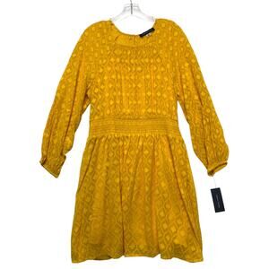 Tommy Hilfiger Dress 14P Petite Yellow Long Sleeve Smocked Waist Lined NEW